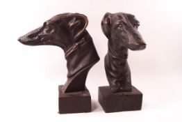 A pair of 20th century bronze greyhound heads,