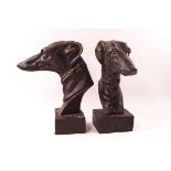 A pair of 20th century bronze greyhound heads,