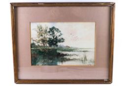 Bernard Hiles, lake scene, watercolour, signed lower right, 16.5cm x 24.