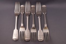A set of six Victorian silver fiddle pattern table forks, Exeter 1837,