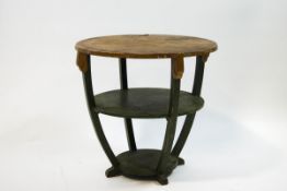 A Rowley Galleries art deco style green and gold painted table, stamped,