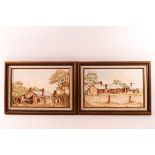 E G S Australian 20th century School, View of dwellings, enamel on porcelain, 18cm x 28cm,