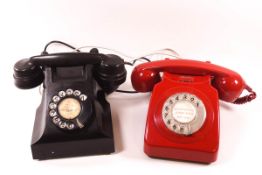 An A.E.P black dial telephone and a real bakelite dial telephone, both working