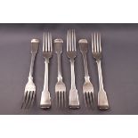 A set of six early 19th century silver fiddle pattern table forks, Exeter 1810,