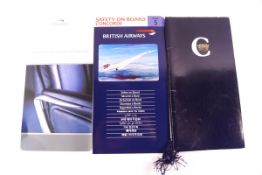 Five Concorde menus, a Concorde Safety on board card, various luggage labels,