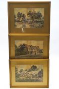 E Leslie, 19th century, Rural Cottage, watercolour and two further by the same hand,