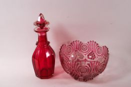 A Victorian ruby flash cut glass bowl, 22cm diameter,