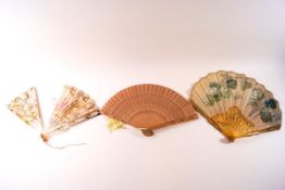 A French fan, the silk leaf painted with hydrangeas, signed L Gerard, in a Duvelleroy box, 28.