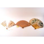 A French fan, the silk leaf painted with hydrangeas, signed L Gerard, in a Duvelleroy box, 28.