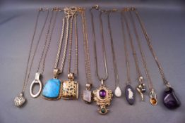A collection of eleven sterling silver pendants and chains (plain & gemset) Gross weight 137.