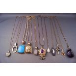 A collection of eleven sterling silver pendants and chains (plain & gemset) Gross weight 137.