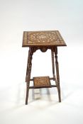 A late 19th century Moorish table with undertier and bone inlay,