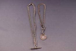 Two sterling silver albert chains with Tbar fittings.