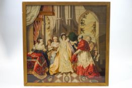 A Victorian Berlin woolwork panel depicting the divorce of Anne Boleyn,