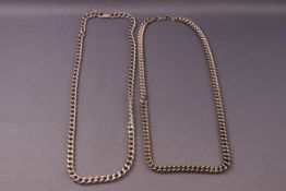 Two sterling silver heavy solid curb chain necklaces. Gross weight: 105.
