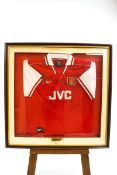 An Arsenal football shirt, signed by England/Arsenal player David Platt, framed,