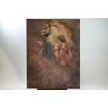 After Parrish, man and horse, print laid onto canvas,