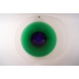 A Swedish Maleras glass dish, the blue and green centre with frosted border, engraved signature R.