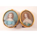 A pair of 20th century oval miniature portraits on ivorine,