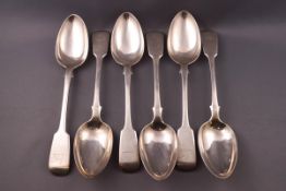 A set of six Victorian silver fiddle pattern serving spoons, London 1838, 477.