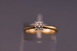 A 9ct gold diamond solitaire ring, 0.2ct diamond, size M. 2.