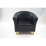 A black leatherette tub shaped chair,