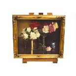 Percy Sturdee (British) (Exhibited 1885-1939), 'Roses & Peonies', oil on canvas,