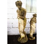 A large garden re-constituted stone sculpture of a classical lady,