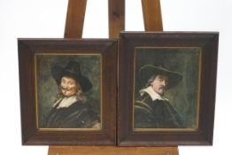 20th century School, a pair of 17th century style portraits, watercolours, 28cm x 23.