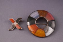 Two Scottish silver and agate brooches. Gross weight: 29.