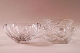An Orrefors Swedish glass bowl with eight sides, etched and numbered to base, 7cm high x 14cm wide,
