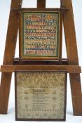 A George III pictorial and alphabet sampler with religious verse, by Hannah Youngman, dated 1812,