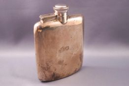 A silver hip flask, engraved with the initals "B.B", 12.