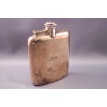 A silver hip flask, engraved with the initals "B.B", 12.