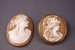 A shell cameo 9ct gold brooch and a loose shell cameo. Gross weight: 12.