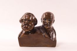 A bronze figure in the form of two busts of Lenin and Marx,
