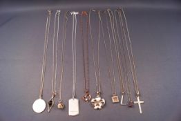 A selection of ten sterling silver pendants with chains (one is rose gold plated) Gross weight: 44.