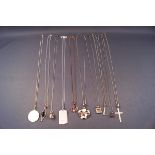 A selection of ten sterling silver pendants with chains (one is rose gold plated) Gross weight: 44.