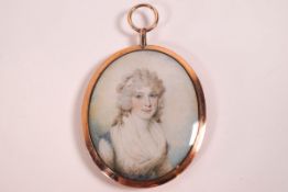 Samuel Shelley (1756-1808), portrait miniature of a lady wearing a white dress,