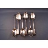 A set of five silver dessert spoons, no date letter, Duty mark, lion passant and makers mark "RF",