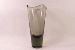 A Holmegaard Swedish smoked glass vase, of tapering cylindrical form, etched marks to base,