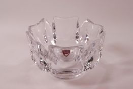 An Orrefors Swedish glass bowl, paper label, etched and numbered to the base, 9.5cm high x 14.