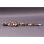 A silver plated filigree cigarette holder, decorated with Chinese style flowerheads and foliage,