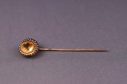 A late Victorian rose gold and citrine stick pin, 6.5cm, 2.