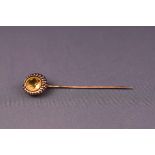 A late Victorian rose gold and citrine stick pin, 6.5cm, 2.