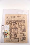 A 1949 Newspaper Yeovil v Sunderland and a First Day cover signed by two goal scorers