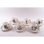 A set of six 'Fox' porcelain coffee cups and saucers,