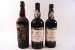 Two bottles of Real Vinicola 1960 vintage port and a bottle of Cockburns port