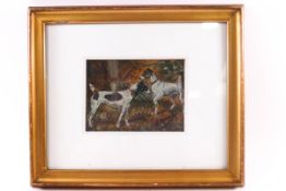 A small oil on board of two fox terriers,