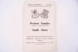 A Western Counties versus South Africa Rugby programme from 31st December 1969